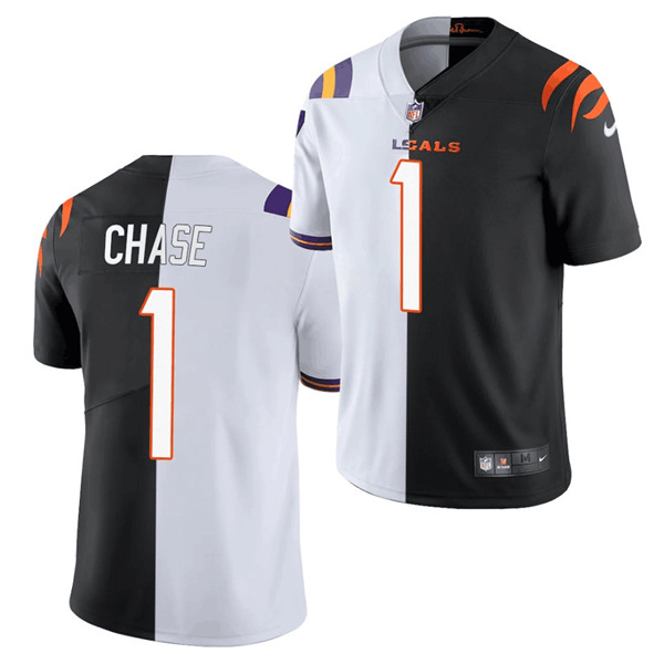 Men's Cincinnati Bengals Customized 2021 Black/White Split Limited Stitched Jersey Men's Cincinnati Bengals Customized 2021 Black/White Split Limited Stitched Jersey